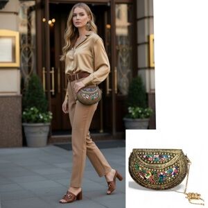 Ramla Chic Colorful Mosaic Tile Clutch or shoulder metal bag strap included